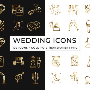 120 Gouden Bruiloft Iconen / Gouden Folie Iconen / Gouden Huwelijksiconen / Bruiloft Elementen clipart / Bruiloft Viering Clipart / Bruiloft tijdlijn