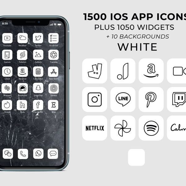 1500 Minimalist White iOS 14 App Icons / Social Media icons iOS14 & Widgets / iPhone Icon App Pack / White Aesthetic Icon / White Icons iOS