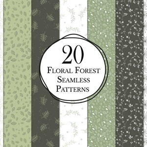 20 nahtlose Blumen Muster Digital Download / grün Laub Digital Paper Patterns / von Hand gezeichnet Floral Muster Wallpaper / Farnen & Laub