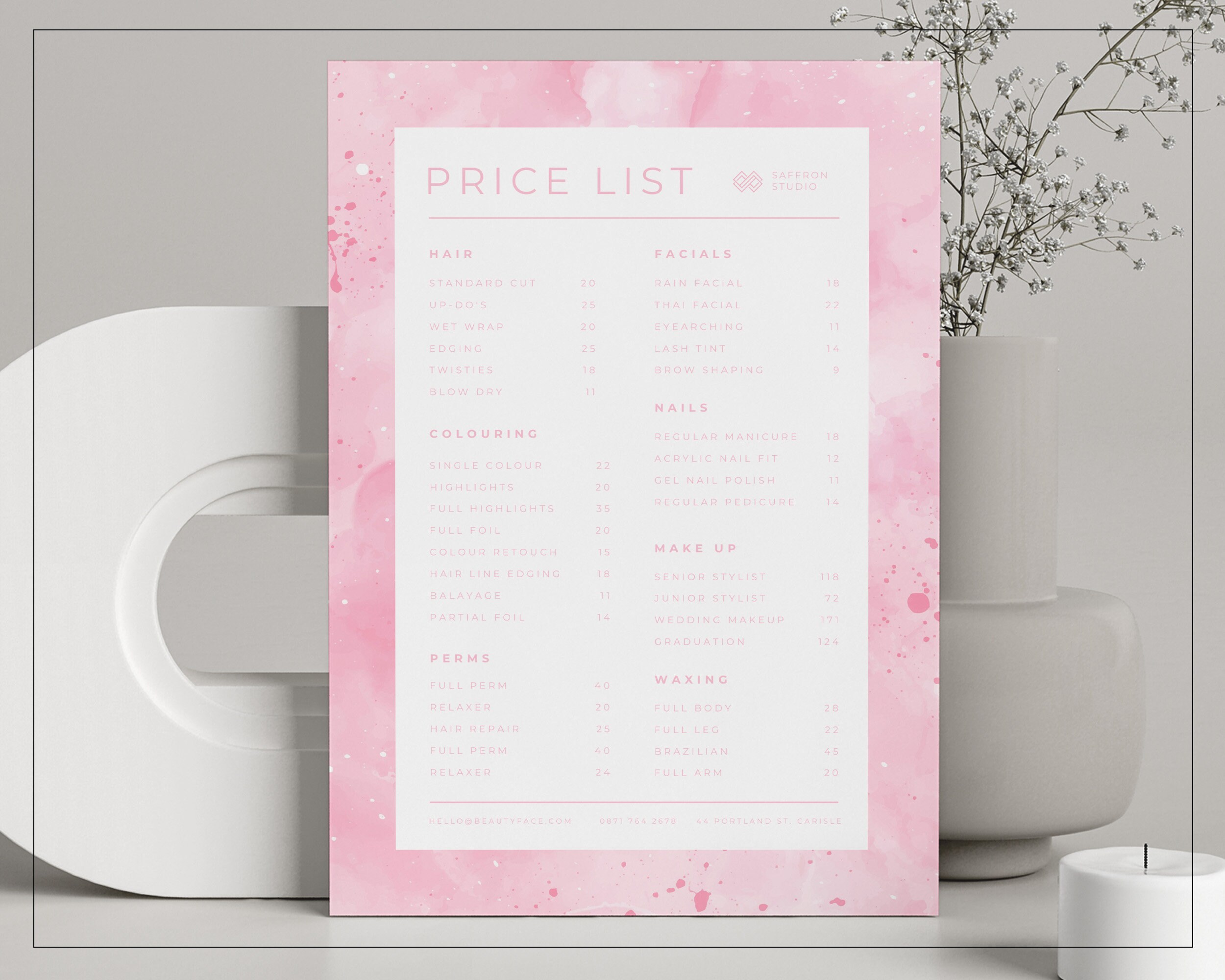 Pink Price List Template / Lady Boss Editable Pricelist / Beauty Salon ...