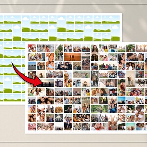 May include: A photo collage featuring numerous small images of people, arranged in a grid. The images depict various groups of people, likely friends and family, in different settings. A second image shows a landscape design.