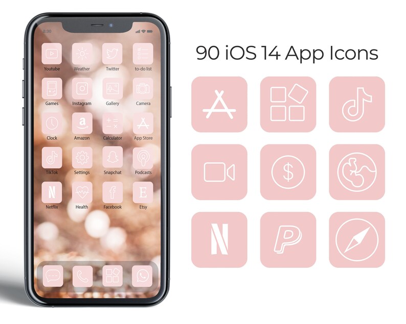 90 Pink iOS 14 App Icons / Pink Aesthetic App Icons / Pink