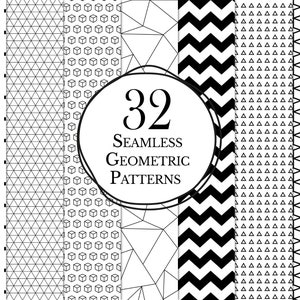 32 Geometric Seamless Patterns // Geometric Backgrounds // Black & White Geometric Pattern // Geometric Wallpaper Seamless Shapes