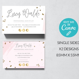 Pink & Gold Business Card Template / Editable Single sided Business Card Template / Printable Contact Card / Editable Business Card / FAY