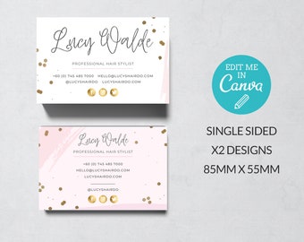 Pink & Gold Business Card Template / Editable Single sided Business Card Template / Printable Contact Card / Editable Business Card / FAY