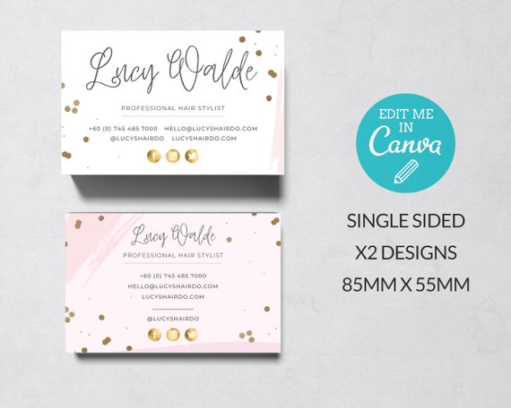 Pink & Gold Business Card Template / Editable Single sided Business Card Template / Printable Contact Card / Editable Business Card / FAY