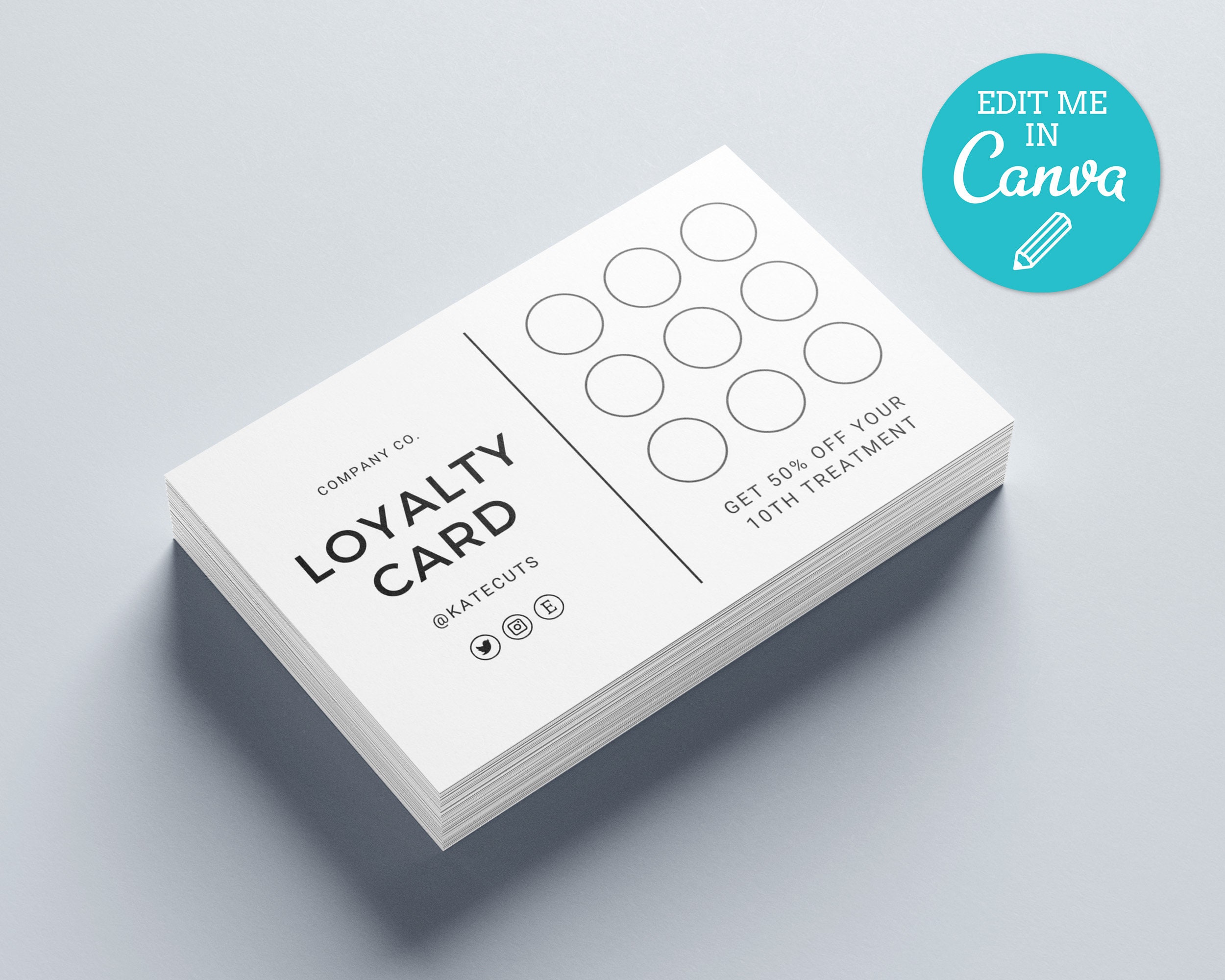 Simple Loyalty Card Template / Modern Rewards Card / Printable ...