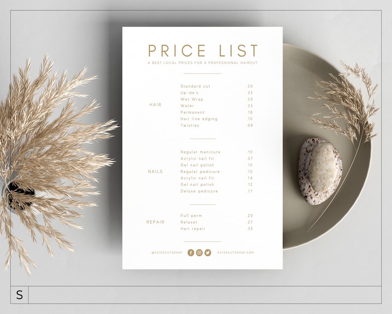 Minimalist Gold Price List Template / Modern Menu Template / Editable ...