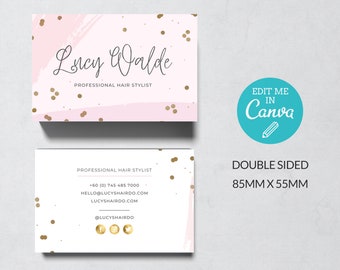 Pink & Gold Business Card Template / Editable Double sided Business Card Template / Gold Printable Contact Card Design / Pink Business Card
