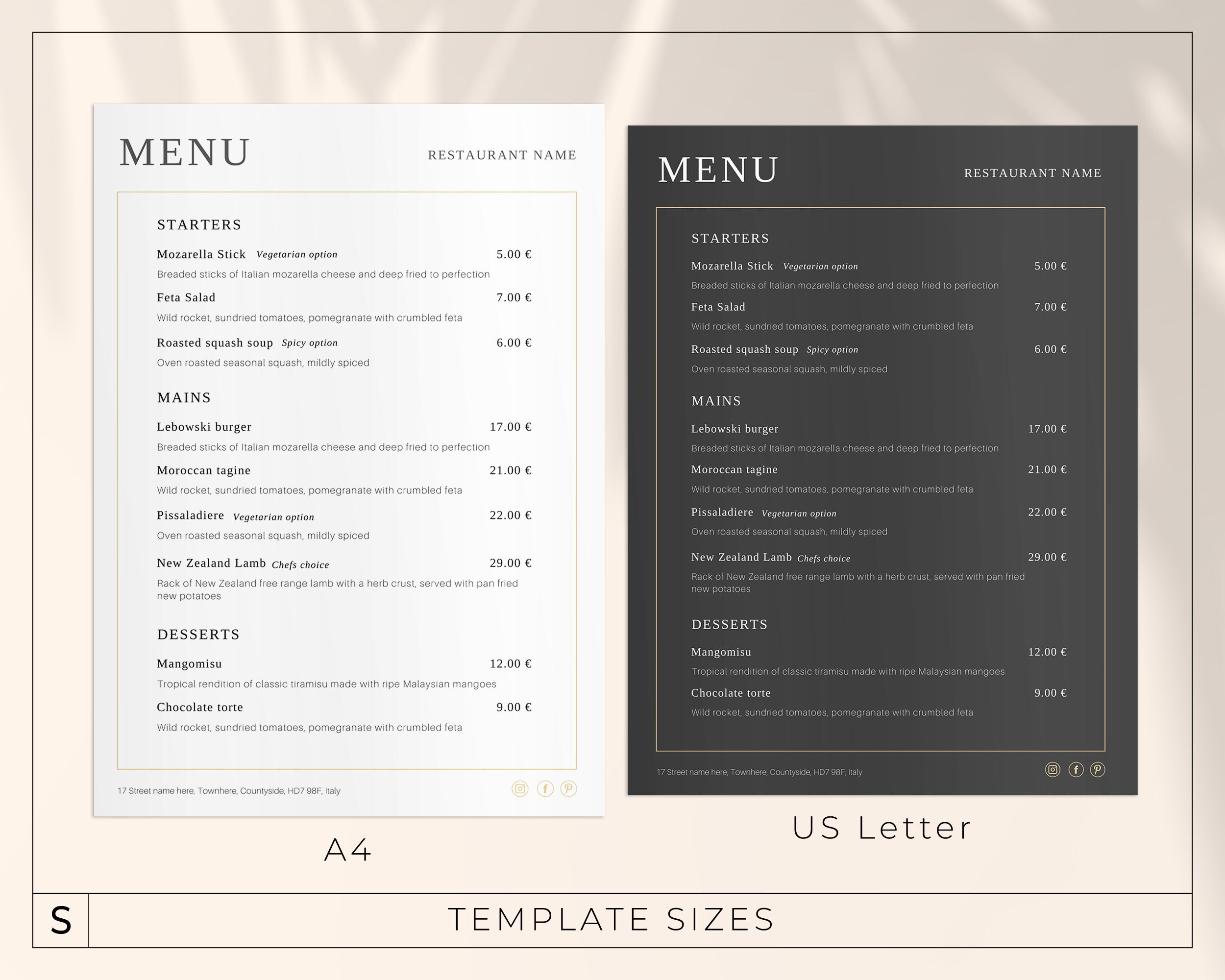 Gold Menu Template / Modern Editable Menu List / Canva Price List ...