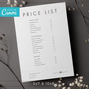 Petit modèle de liste de prix / modèle de menu féminin / liste de prix coeur carte postale / liste de prix imprimable salon de beauté / liste de prix 5 x 7 / 10 x 8