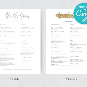 Elegante Menüvorlage / Minimalistisches Gold-Restaurant-Menü / Druckbare Hochzeits-Menü-Karte / Bearbeitbares einfaches Bar-Menü / Cafe-Menü / Preisliste
