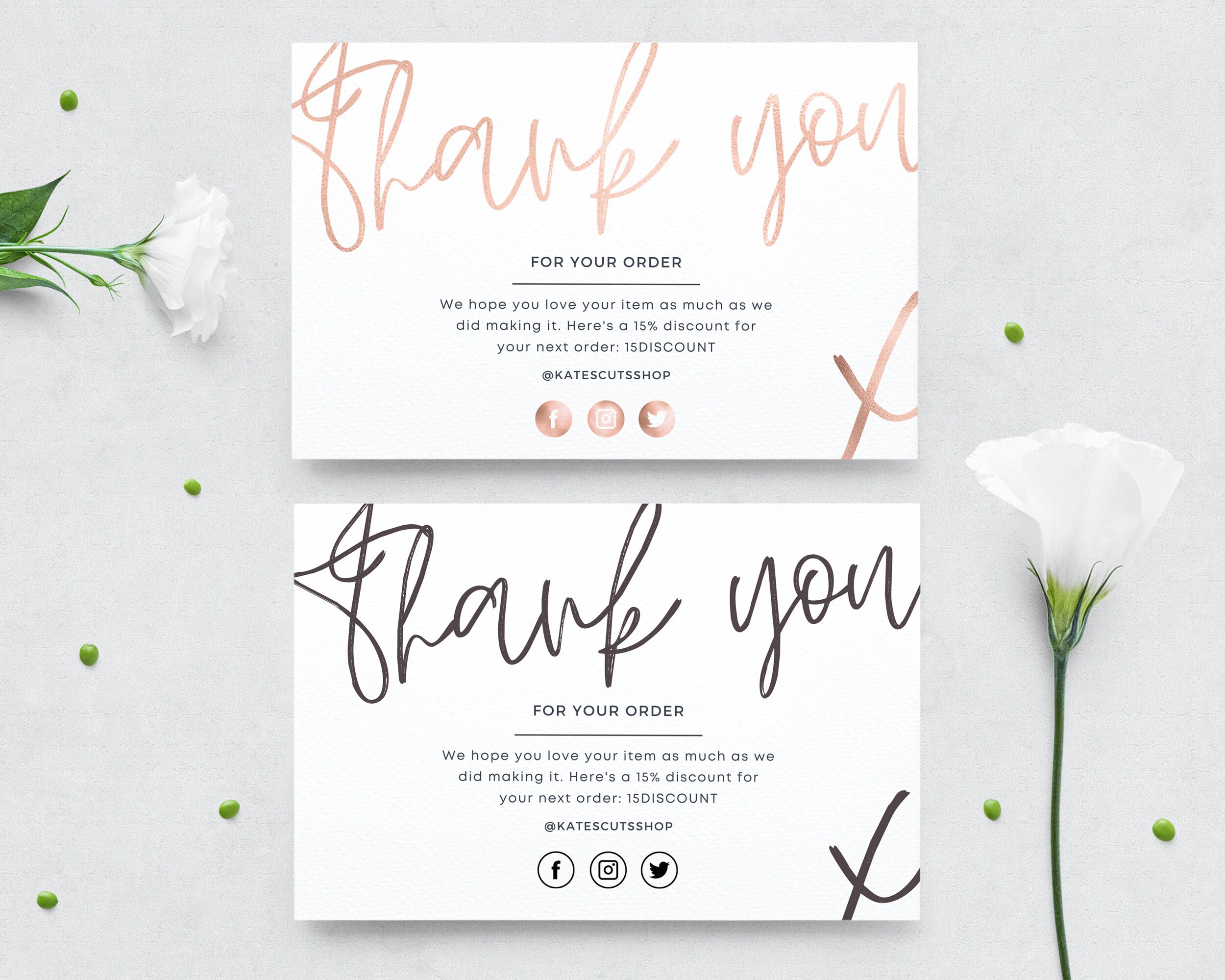 Rose Gold Thank You for Your Order Template / Editable | Etsy