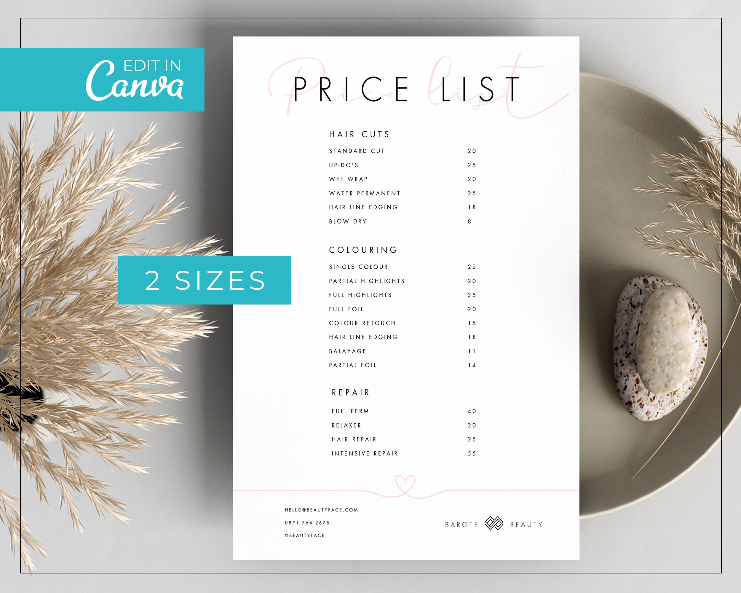 Feminine Price List Template / Lady Boss Editable Pricelist / Printable ...