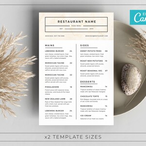 Plantilla de menú moderno / Plantilla de lista de precios moderna / Menú de restaurante editable / Menú de bar elegante / Tarjeta de menú minimalista / OPUS