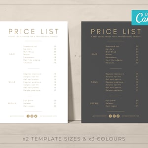 Minimalist Gold Price list Template / Modern Menu Template / Editable PriceList / Printable Salon Price list / LUNA