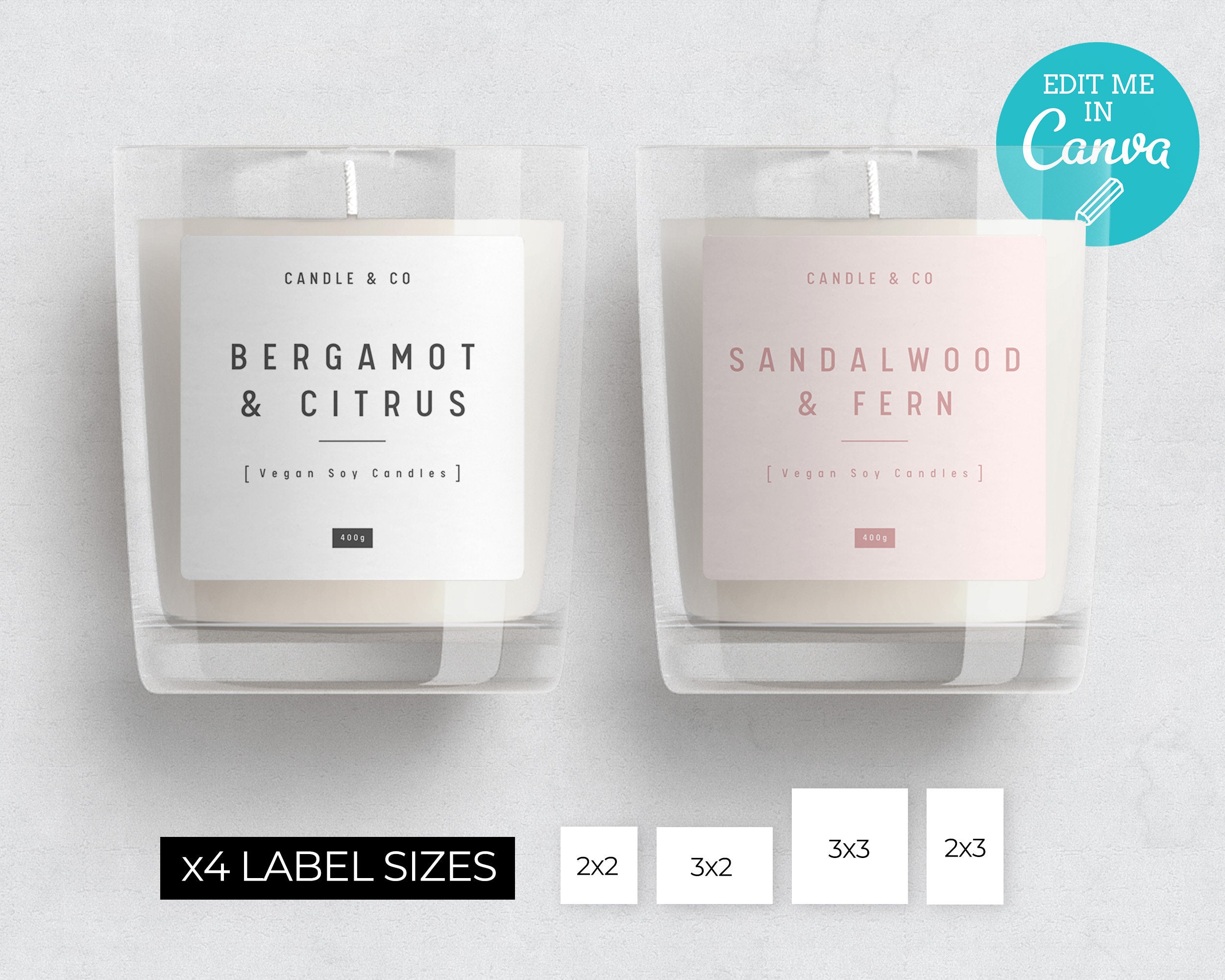 Candle Label Template / Editable Candle Labels / Minimalist Etsy
