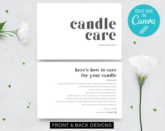 Modern Candle Care Card Template / Candle Care Instructions Template / Editable Candle Care Insert Design / Minimalist Candle Care Card