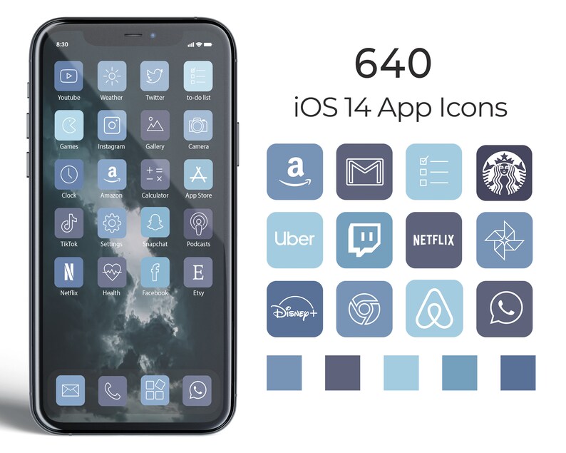 640 Storm Blue Aesthetic iOS 14 App Icons / Social Media icons Etsy