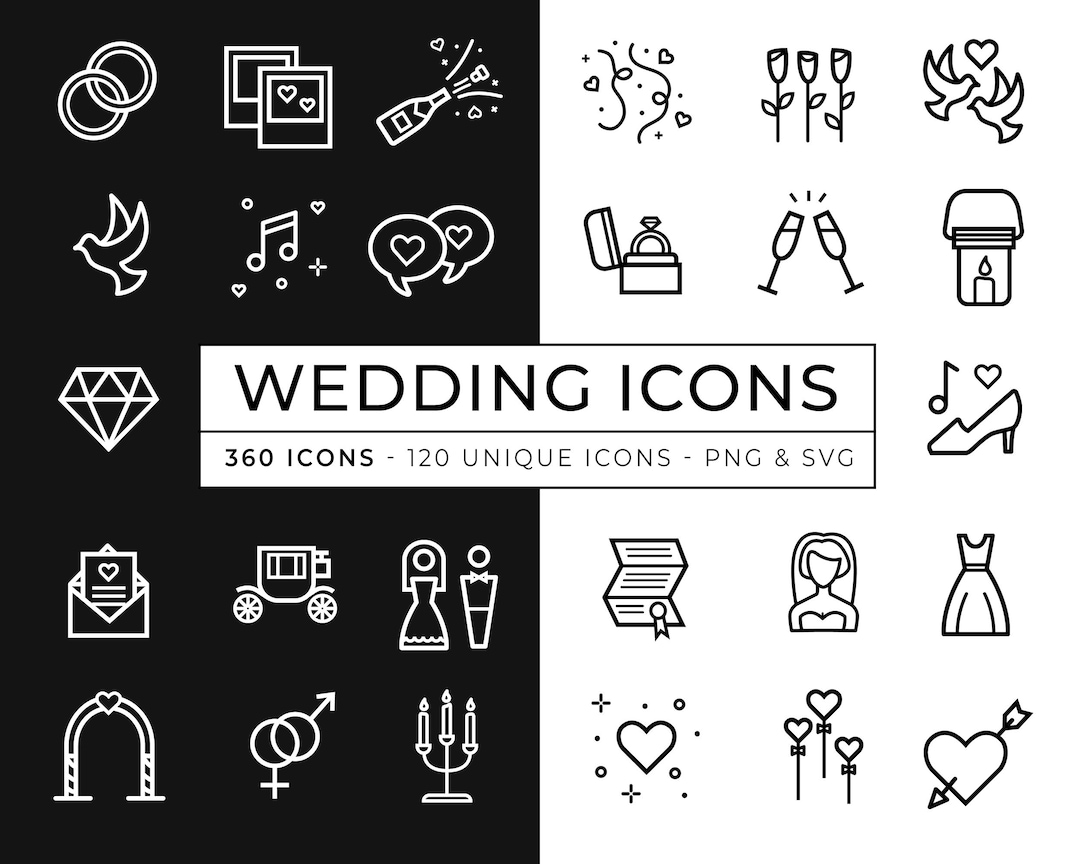 Wedding Icons / Marriage Icon Pack / Wedding Elements Clipart / SVG