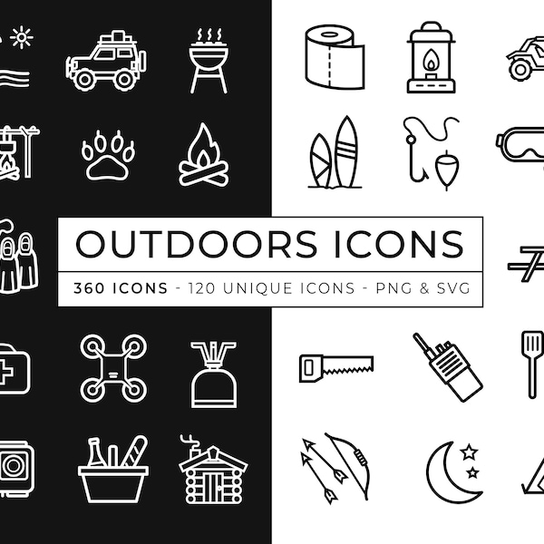 Outdoors Icons / Outdoor Activity Icons / Adventure Icons / Adventure Sports / Hiking Icon / Camping Icons / Extreme Sports Icon Pack