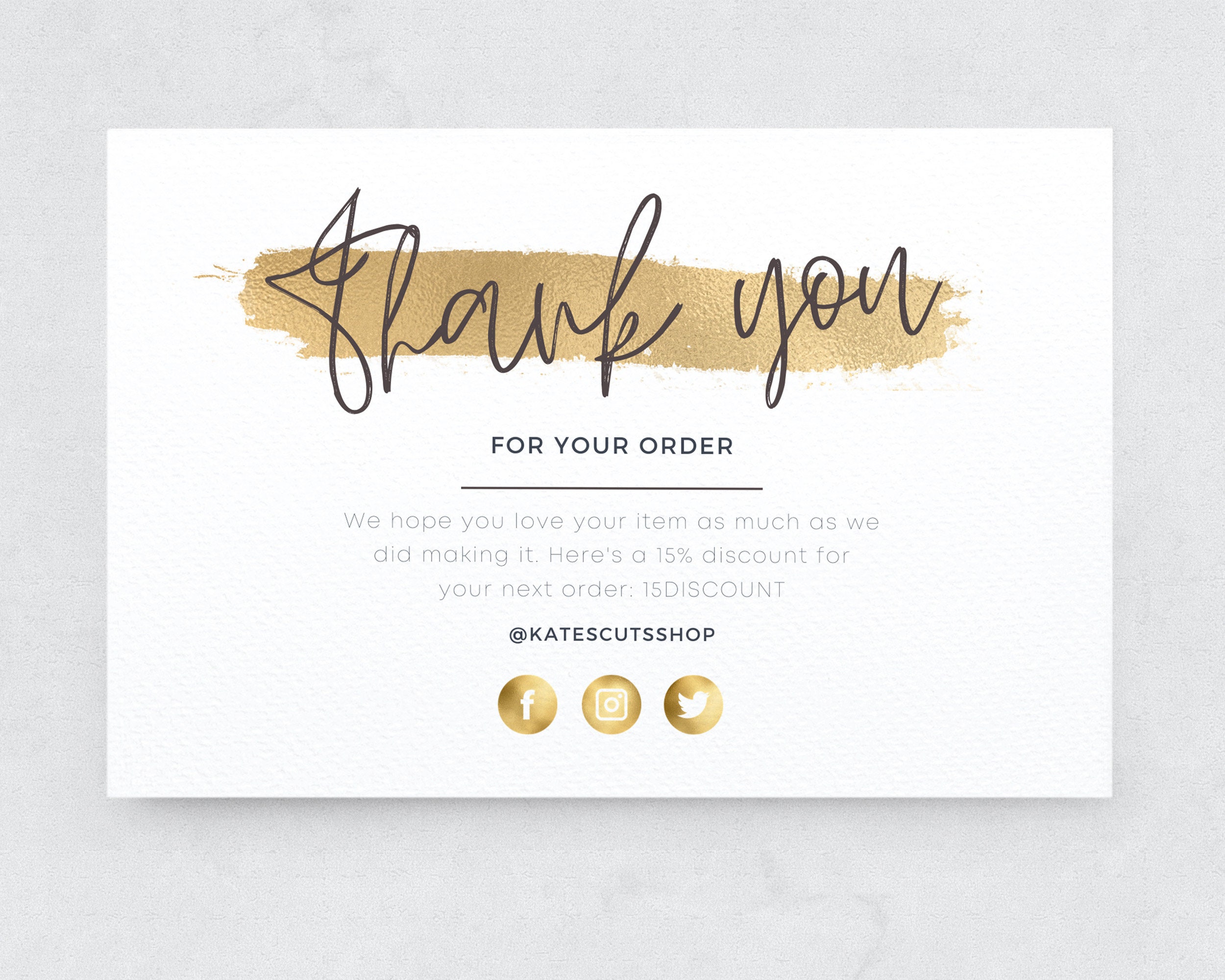 Gold Thank You Card Template / Editable Thank You for Your Order ...