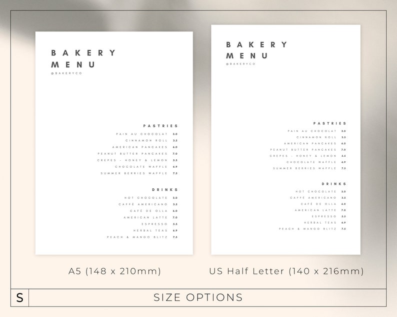 Minimalist Menu Template / A5 Minimalist Price List / Small Menu ...