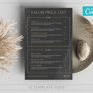 Elegant Price list Template / Gold Price List / Modern Menu Template / Editable Gold PriceList / Printable Salon Price list / AIRA