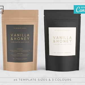 Gold and Black Pouch Label Template / Gold Beauty Product Label template / Editable Tea Pouch Labels / Gold Comestic Packaging label / LUNA