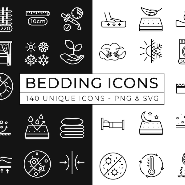 Bedding Icons / Linen Icons / Fabric Icon / Bedsheet / Pillow Bedding / Mattress Icon / Memory Foam Mattress / Orthopedic Icons / Textiles