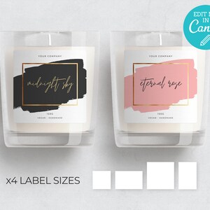 Gold Candle Label Template /  Editable Candle Labels / Minimalist Candle Label / Modern Gold Frame Candle Label / Pink Candle Labels / EDEN