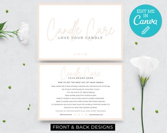 Modern Candle Care Card Template / Editable Candle Instructions Template / Printable Candle Care Insert Design / Simple Care Card