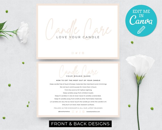 Modern Candle Care Card Template / Editable Candle Instructions Template / Printable Candle Care Insert Design / Simple Care Card