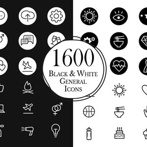 1600 個の一般的なアイコン // アイコン セット 透明 PNG // ウェブサイト アイコン // ブログ アイコン // 黒い円のアイコン // ライフスタイル アイコン // 商用利用