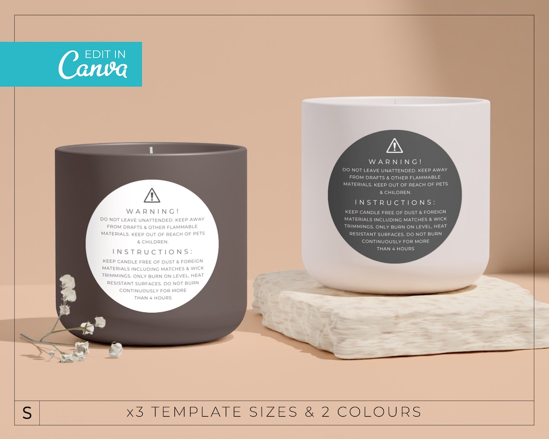 Editable Candle Instructions Label Template / Minimalist Candle Warning