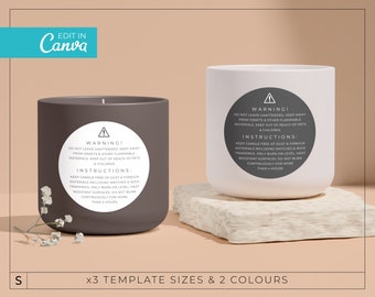 Editable Candle Instructions Label Template /  Minimalist Candle Warning Labels / Printable Warning Sticker / Candle Guidelines / NOVA