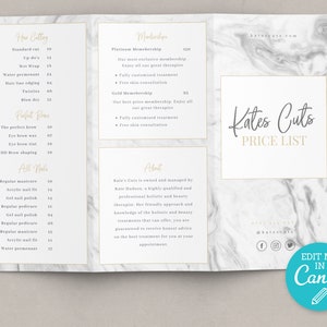 Editable tri fold Price list Template / Marble & Gold Z Fold Price list Template / Folded Printable Salon Templates / Trifold Price list