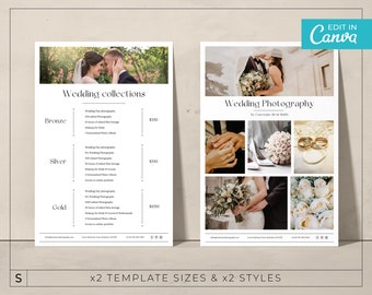 Plantilla de lista de precios de boda / Lista de precios de fotografía / Plantillas de lista de precios de fotógrafo de bodas / Plantilla de menú de fotos de boda / CAS