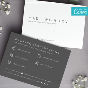 Minimalist Washing Instructions Card Template / Editable Clothing Care Template / Printable Apparel Care Card / Clothes Wash Tag Card / NOVA