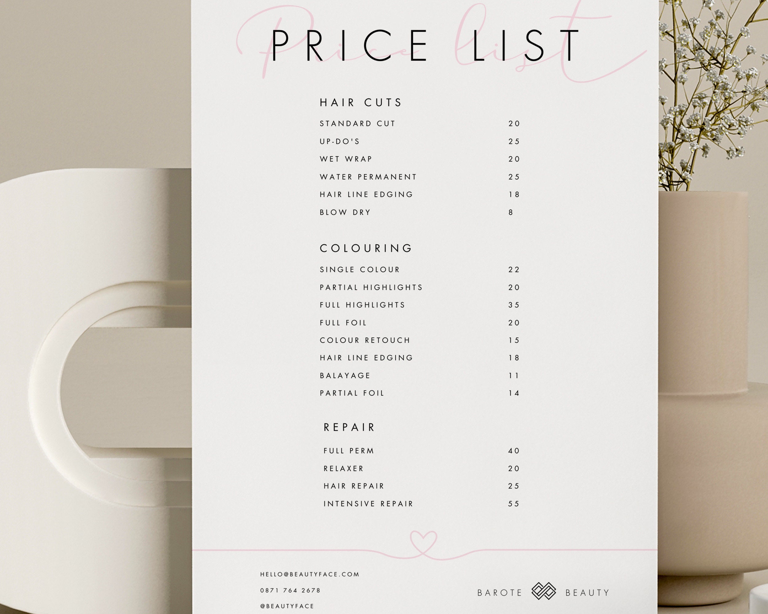 Feminine Price List Template / Lady Boss Editable Pricelist / Printable ...