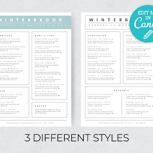 Bewerkbare moderne menusjabloon / minimalistische prijslijstsjablonen / barmenusjabloon / elegant restaurantmenu / afdrukbare menukaart downloaden
