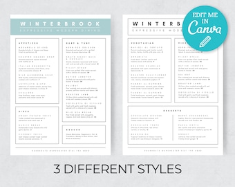 Editable Modern Menu Template / Minimalist Price list Templates / Bar Menu Template / Elegant Restaurant Menu / Printable Menu Card Download