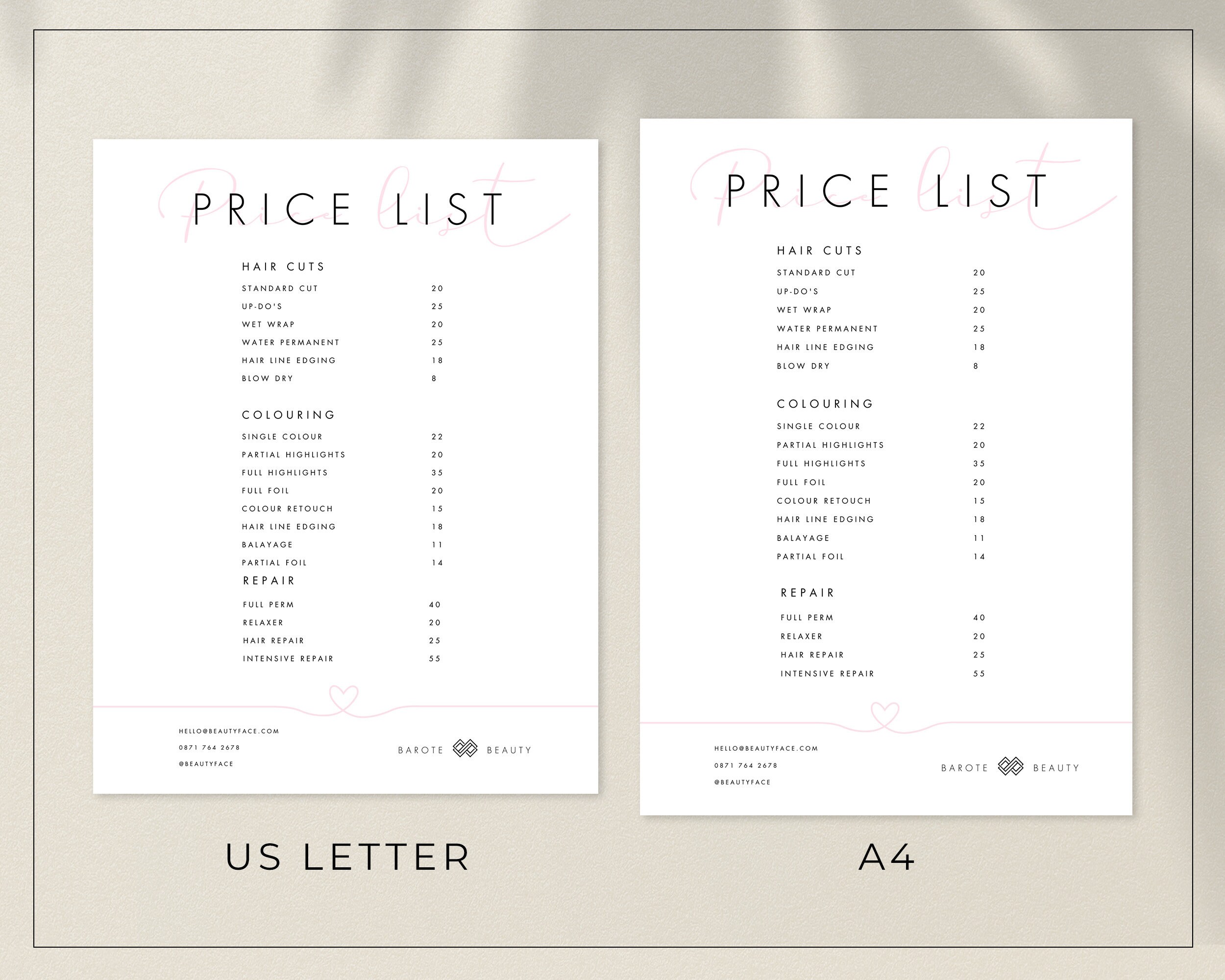 Feminine Price List Template / Lady Boss Editable Pricelist / Printable ...