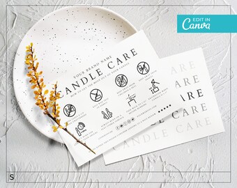Candle Care Card Template / Editable Candle Instructions Template / Printable Candle Care Insert Design / Product Care Card Template / SIENA