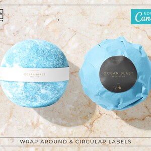 Minimalist Bath Bomb Label Template / Editable Label Template / Printable Bath Bomb Sticker / Gold Bath Bomb Wrap Around Label / LUNA