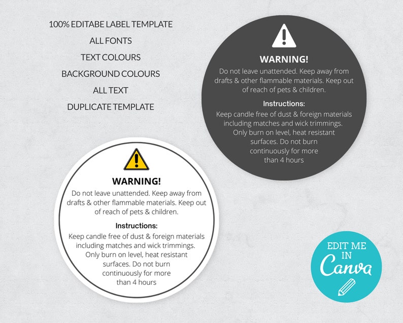 Candle Warning Labels / Editable Circular Labels / Labels for bottom of candles / Circular Product Labels / Candle Labels / Info Labels image 3