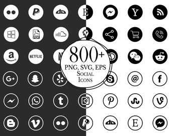 800+ Social Media Icons // PNG // EPS // SVG // Ai // Website Icons // Blog Icons // Black & White Circle Icons // Social // Commercial Use