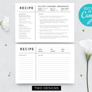 Minimalist Recipe Card Template / Printable Recipe Cards / Editable Recipe Card Template / Recipe Binder Cards / Blank Recipe Cards
