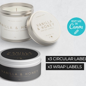 Minimalist Candle Tin Label template /  Minimalist Gold Wrap Around Label / Circular labels / Modern Gold Labels / Editable label template