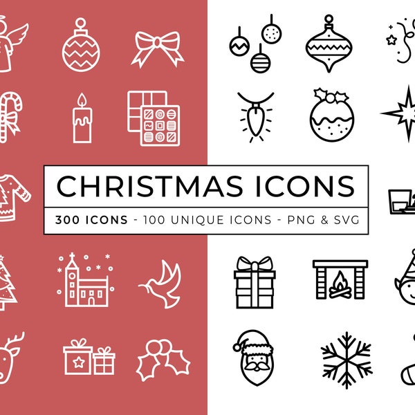 Christmas Icons / Santa Icon / Festive Icon Outlines / Xmas Icon Set / Winter Vector Icons / Holiday Icons /  Christmas Tree / Reindeer Icon